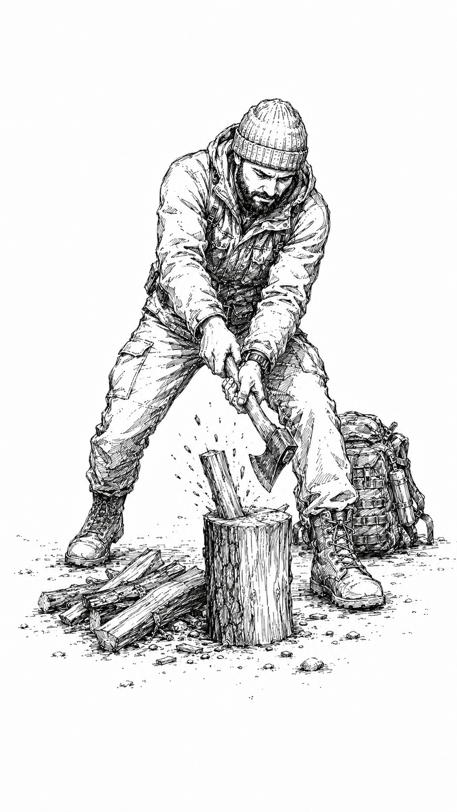 stage de survie, coupe de bois