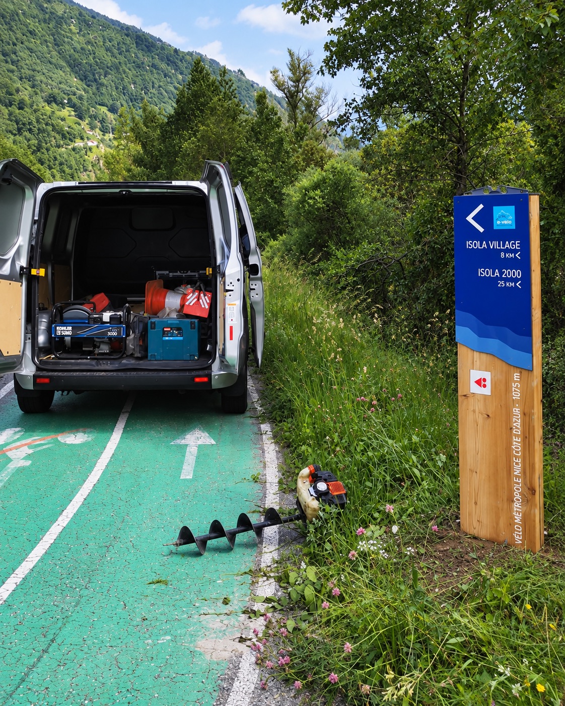 Pose de signalétique cyclable vers Isola